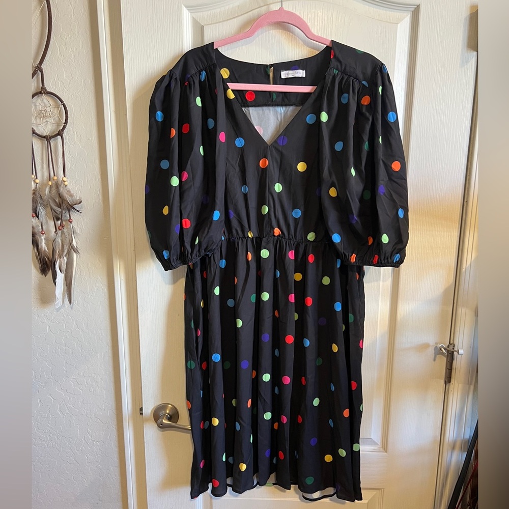 Colorful Puff Sleeve Polka Dot Dress